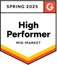 G2 High Performer badge — Event Management Platforms, Mid-Market, Spring 2025
