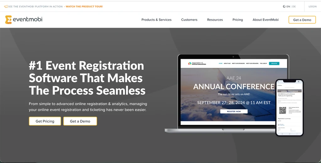 EventMobi event registration software homepage