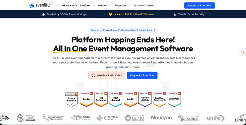Eventify all-in-one event management software homepage